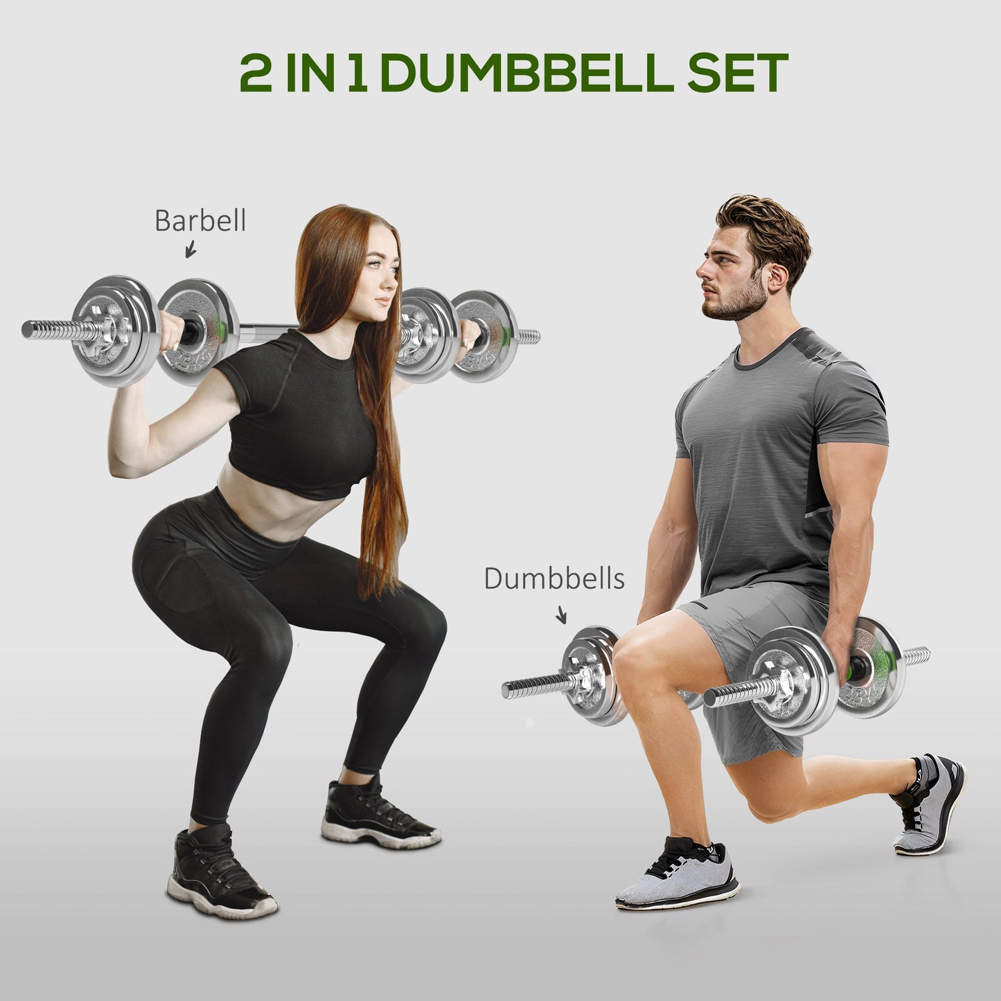 20kg Adjustable Weights Dumbbells Set, 2-in-1 Dumbbells and Barbell with Non-slip Handle, Free Weights Set for Home Gym Weight Lifting and Strength Training-3