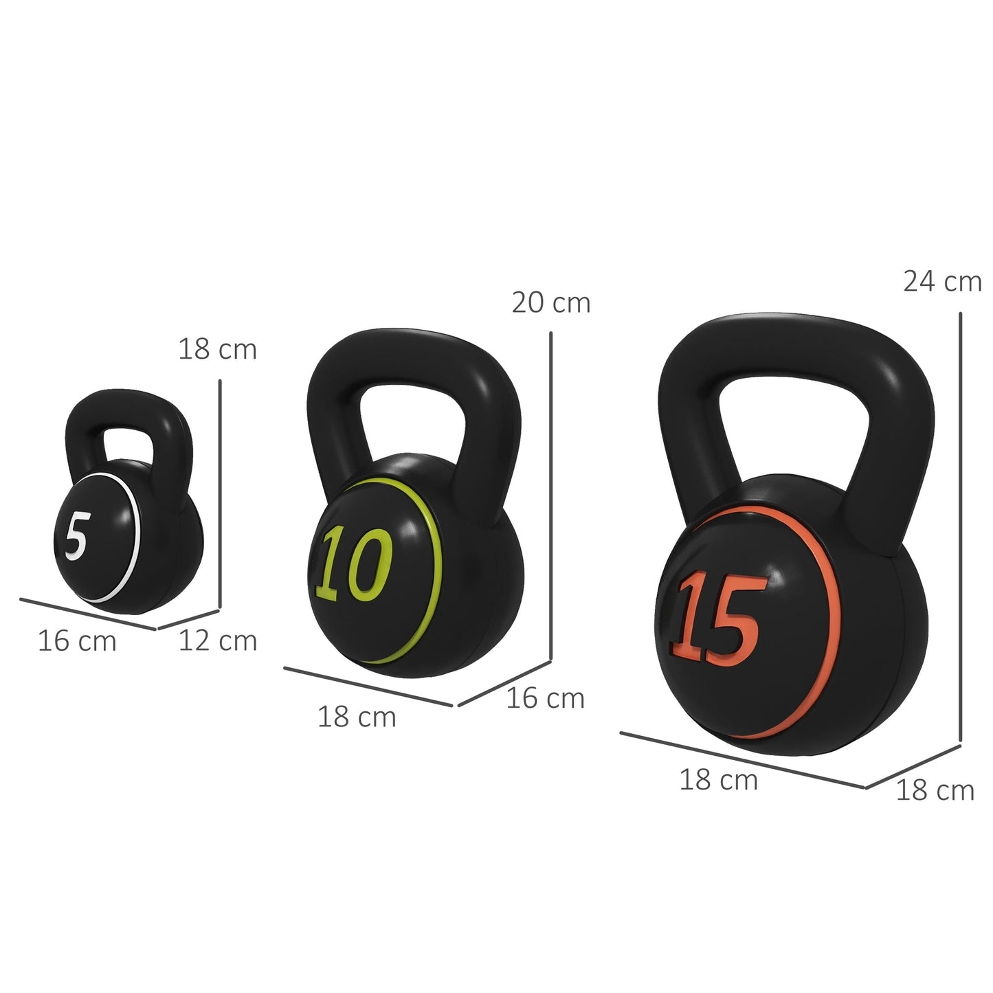 Set 3 Kettlebell Set Weights with Storage Stand for Home Gym Weight Lifting Training, 5lbs, 10lbs, 15lbs-2