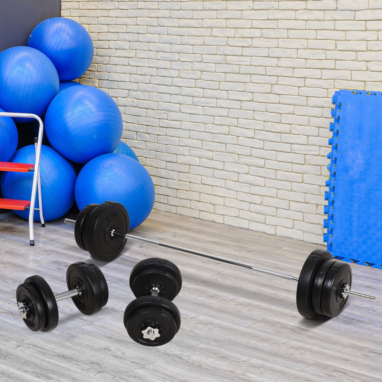 65kg Adjustable Barbell Weights Set, 2 in 1 Dumbbells and Barbell Set w/ Knurled Bar, Free Weights Training Equipment for Gym | HOMCOM-8