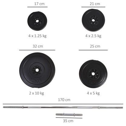 65kg Adjustable Barbell Weights Set, 2 in 1 Dumbbells and Barbell Set w/ Knurled Bar, Free Weights Training Equipment for Gym | HOMCOM-1