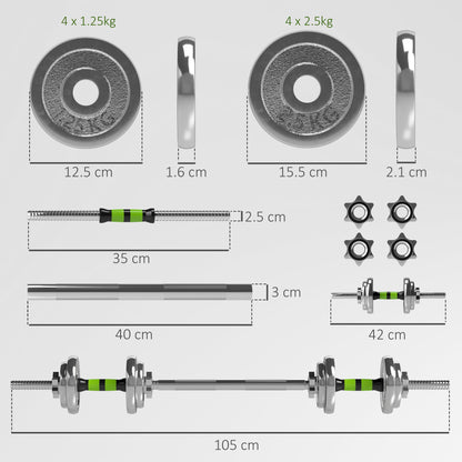 20kg Adjustable Weights Dumbbells Set, 2-in-1 Dumbbells and Barbell with Non-slip Handle, Free Weights Set for Home Gym Weight Lifting and Strength Training-2
