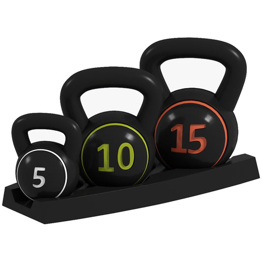 Set 3 Kettlebell Set Weights with Storage Stand for Home Gym Weight Lifting Training, 5lbs, 10lbs, 15lbs-0